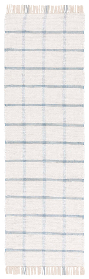 Safavieh Montauk Handwoven Recycled Cotton Runner In Ivory & Blue — Low Pile, Eco-Friendly Hallway Rug 2'-3" x 9'-0" MTK322M-29