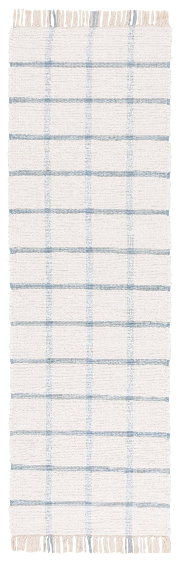Safavieh Montauk Handwoven Recycled Cotton Runner In Ivory & Blue — Low Pile, Eco-Friendly Hallway Rug 2'-3" x 9'-0" MTK322M-29