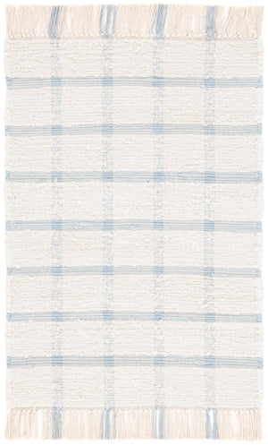 Safavieh Montauk Handwoven Recycled Cotton Runner In Ivory & Blue — Low Pile, Eco-Friendly Hallway Rug 2'-3" x 9'-0" MTK322M-29