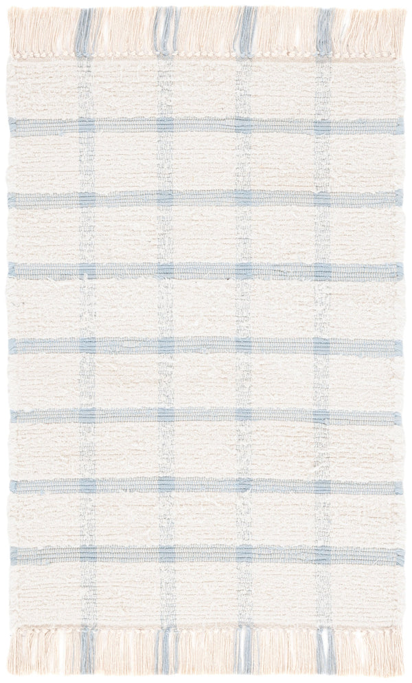 Safavieh Montauk Handwoven Recycled Cotton Runner In Ivory & Blue — Low Pile, Eco-Friendly Hallway Rug 2'-3" x 9'-0" MTK322M-29