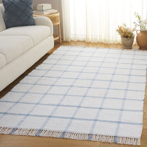 Safavieh Montauk Handwoven Recycled Cotton Runner In Ivory & Blue — Low Pile, Eco-Friendly Hallway Rug 2'-3" x 9'-0" MTK322M-29