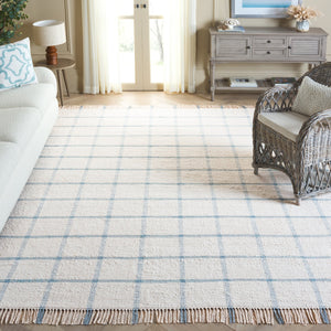 Safavieh Montauk Handwoven Area Rug - Sustainable Indian Craftsmanship For Timeless Elegance And Comfort Ivory ,Blue Recycled Cotton Mtk322m-28