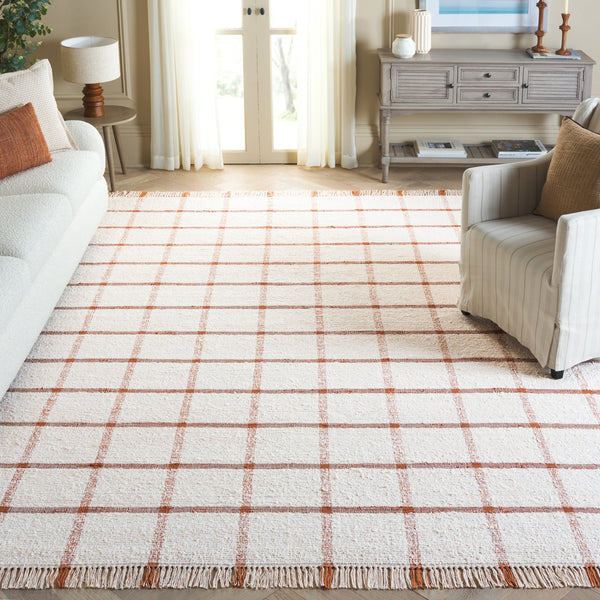 Safavieh Montauk Handwoven Area Rug - Sustainable Indian Craftsmanship For Timeless Elegance And Comfort Ivory ,Rust Recycled Cotton Mtk322p-6sq
