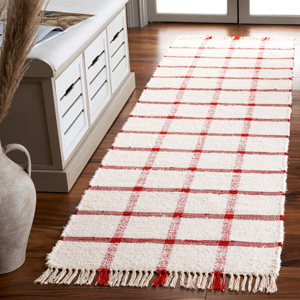 Safavieh Montauk Handwoven Area Rug - Sustainable Indian Craftsmanship For Timeless Elegance And Comfort Ivory ,Red Recycled Cotton Mtk322q-8