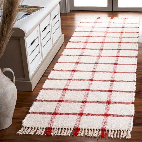 Safavieh Montauk Handwoven 9X12 Ivory & Red Recycled Cotton Rug — Sustainable Low-Profile Scandinavian Elegance MTK322Q-9