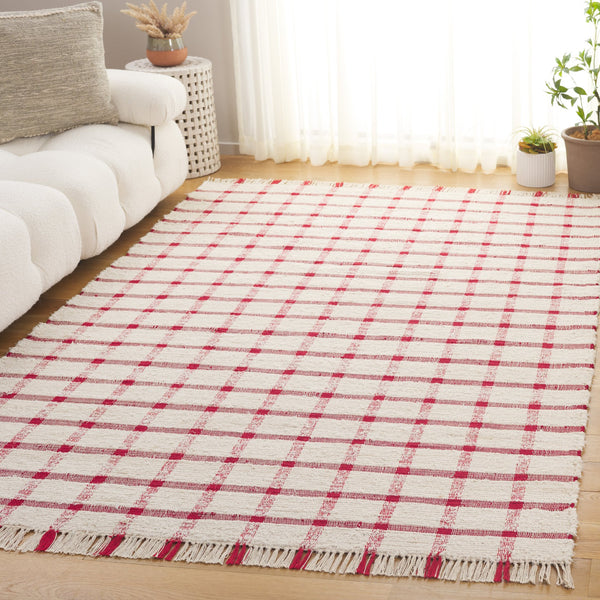 Safavieh Montauk Handwoven 9X12 Ivory & Red Recycled Cotton Rug — Sustainable Low-Profile Scandinavian Elegance MTK322Q-9