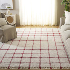 Safavieh Montauk Handwoven Area Rug - Sustainable Indian Craftsmanship For Timeless Elegance And Comfort Ivory ,Red Recycled Cotton Mtk322q-8