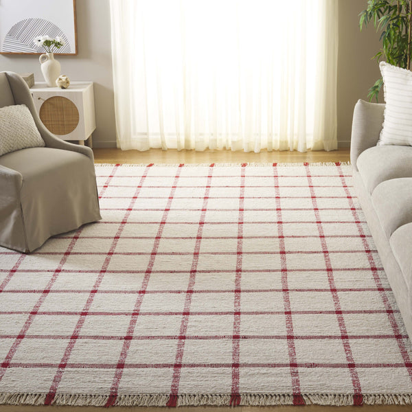 Safavieh Montauk Handwoven Area Rug - Sustainable Indian Craftsmanship For Timeless Elegance And Comfort Ivory ,Red Recycled Cotton Mtk322q-8