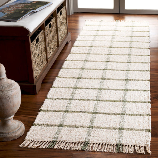 Safavieh Montauk Handwoven Recycled Cotton Rug In Ivory And Soft Green — Eco-Friendly Low-Profile Elegance 9'-0" x 12'-0" MTK322Y-9