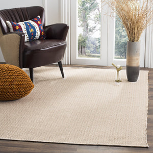 Safavieh Montauk Hand-Woven Cotton Area Rug In Ivory Beige — Low-Profile Geometric Transitional Texture 4'-0" x 4'-0" MTK717G-4SQ