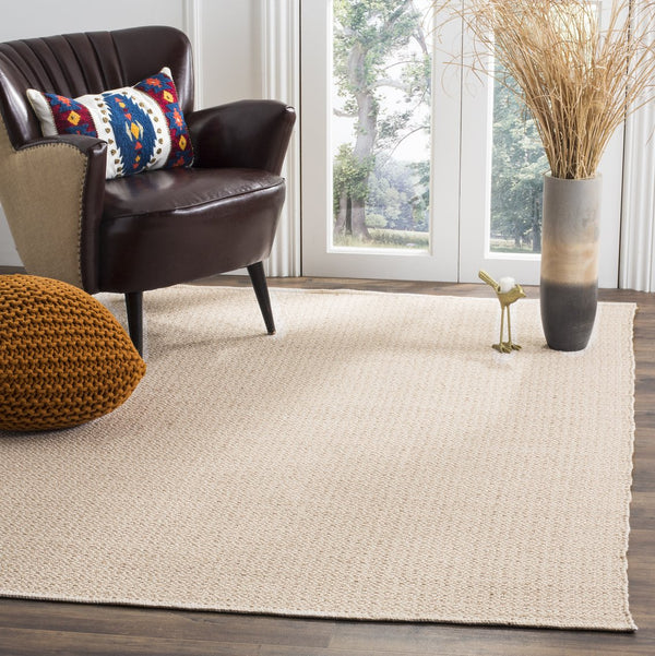 Safavieh Montauk Hand-Woven Cotton Area Rug In Ivory Beige — Low-Profile Geometric Transitional Texture 4'-0" x 4'-0" MTK717G-4SQ