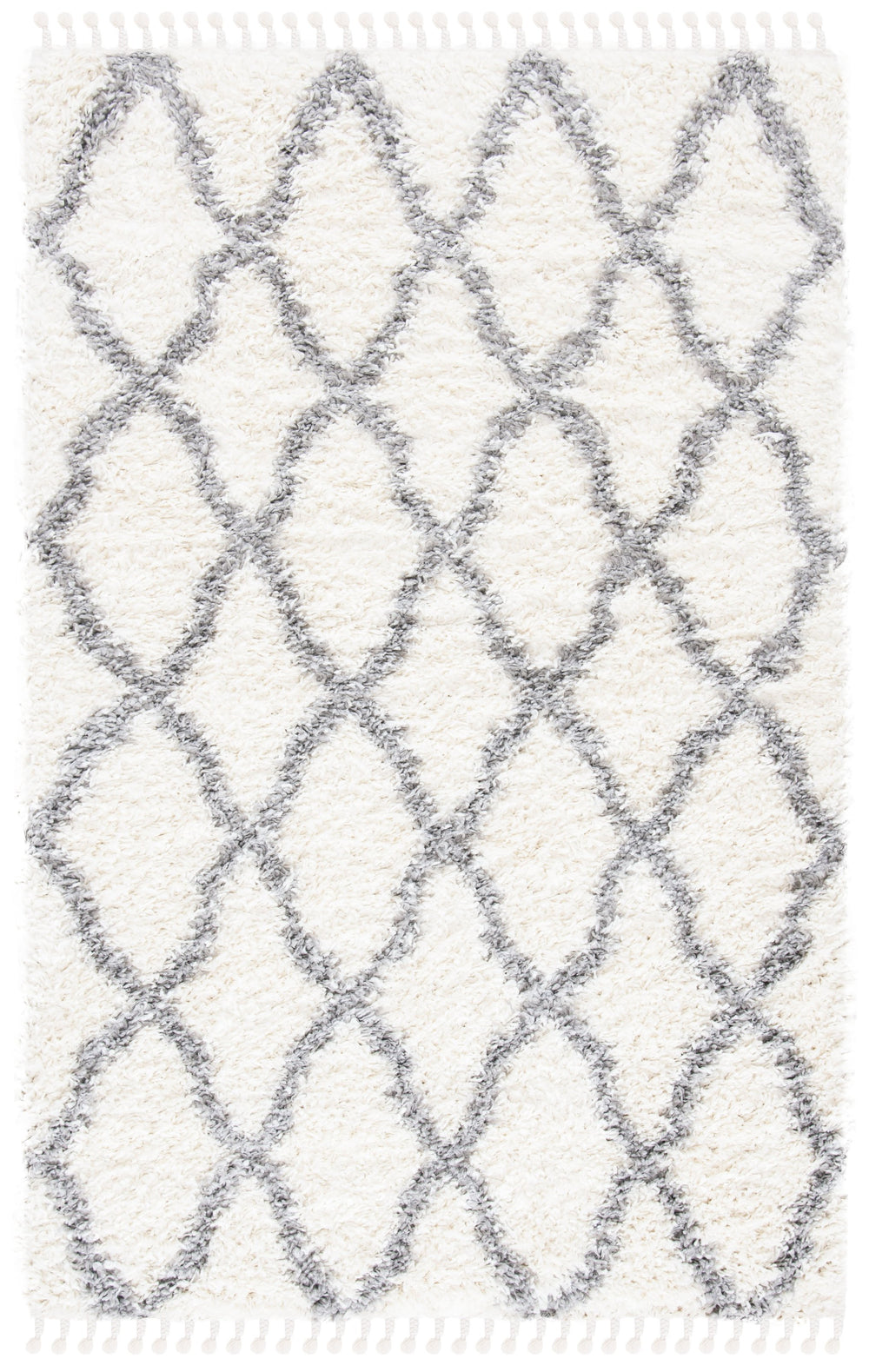 Safavieh Moroccan Tassel Shag Area Rug 4x6 Ft In Ivory & Light Grey - Bohemian Elegance & Comfort For Home Ivory ,Light Grey Polyproylene Mts358b-4