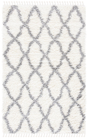 Safavieh Moroccan Tassel Shag Area Rug 4x6 Ft In Ivory & Light Grey - Bohemian Elegance & Comfort For Home Ivory ,Light Grey Polyproylene Mts358b-4
