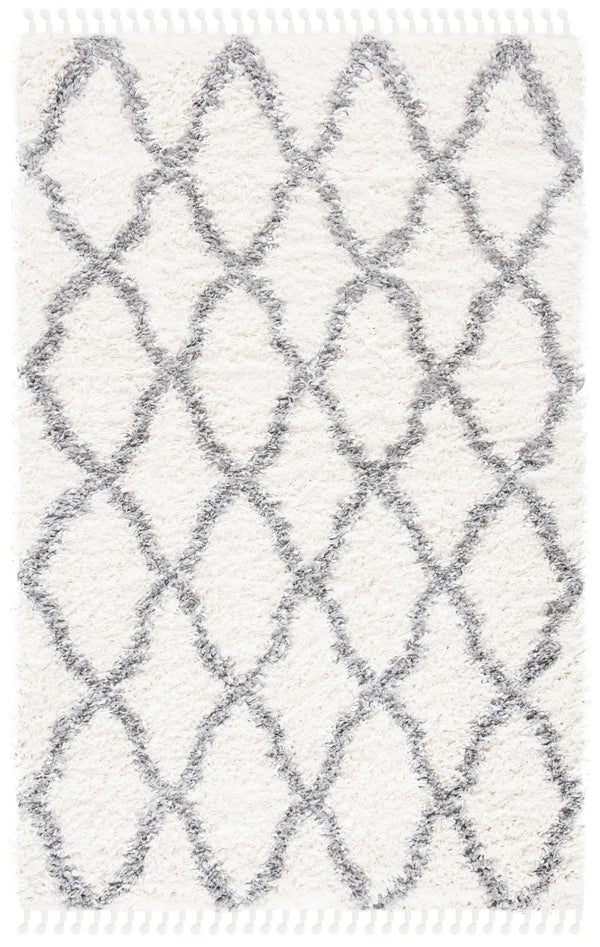 Safavieh Moroccan Tassel Shag Area Rug 4x6 Ft In Ivory & Light Grey - Bohemian Elegance & Comfort For Home Ivory ,Light Grey Polyproylene Mts358b-4