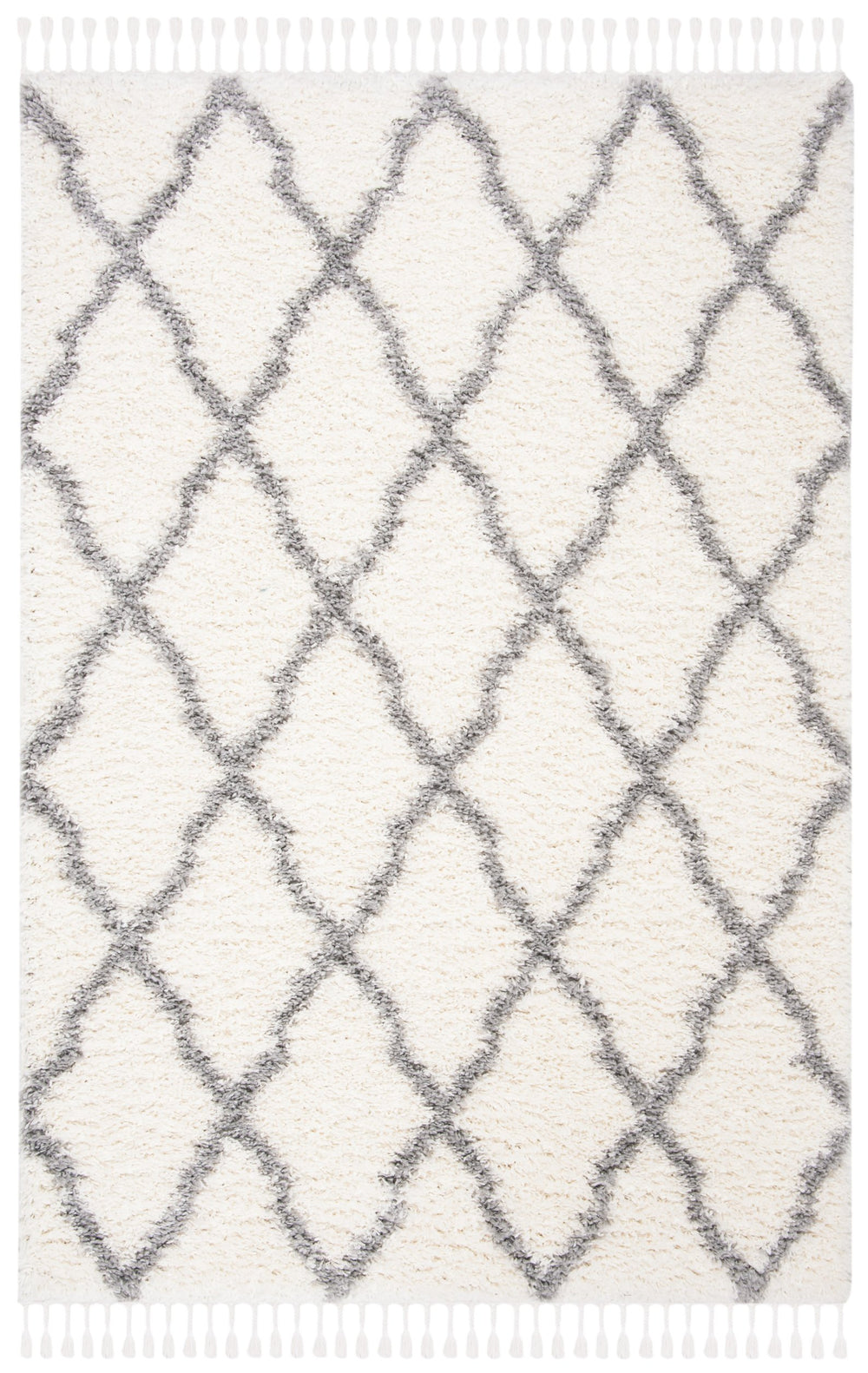Safavieh Moroccan Tassel Shag Area Rug 4x6 Ft In Ivory & Light Grey - Bohemian Elegance & Comfort For Home Ivory ,Light Grey Polyproylene Mts358b-4