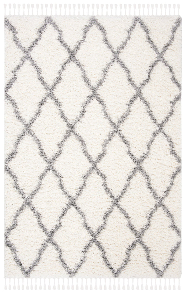 Safavieh Moroccan Tassel Shag Area Rug 4x6 Ft In Ivory & Light Grey - Bohemian Elegance & Comfort For Home Ivory ,Light Grey Polyproylene Mts358b-4