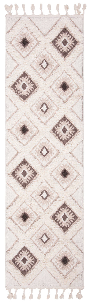 Safavieh Moroccan Tassel Shag Area Rug: Luxurious Geometric Design With Plush Comfort For Any Space Ivory ,Brown Polypropylene Pile Mts601a-3