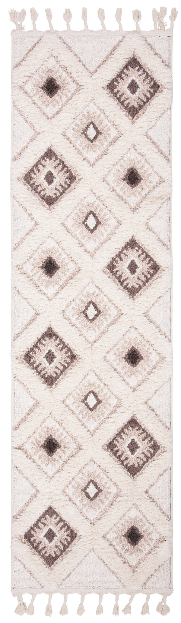 Safavieh Moroccan Tassel Shag Area Rug: Luxurious Geometric Design With Plush Comfort For Any Space Ivory ,Brown Polypropylene Pile Mts601a-3