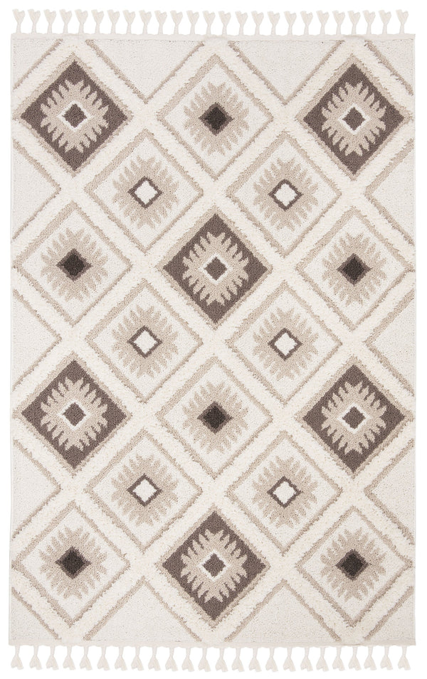 Safavieh Moroccan Tassel Shag Area Rug: Luxurious Geometric Design With Plush Comfort For Any Space Ivory ,Brown Polypropylene Pile Mts601a-3