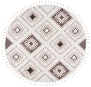Safavieh Moroccan Tassel Shag Area Rug: Luxurious Geometric Design With Plush Comfort For Any Space Ivory ,Brown Polypropylene Pile Mts601a-3