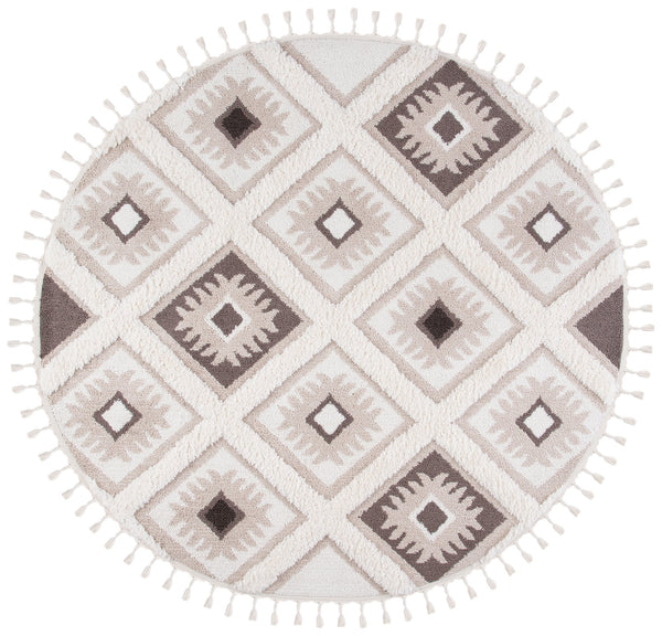 Safavieh Moroccan Tassel Shag Area Rug: Luxurious Geometric Design With Plush Comfort For Any Space Ivory ,Brown Polypropylene Pile Mts601a-3