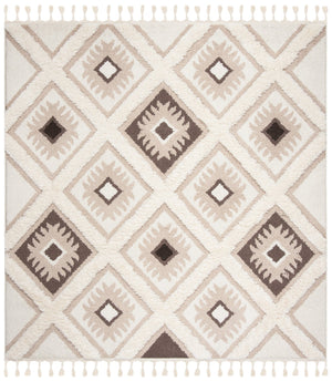 Safavieh Moroccan Tassel Shag Area Rug: Luxurious Geometric Design With Plush Comfort For Any Space Ivory ,Brown Polypropylene Pile Mts601a-3