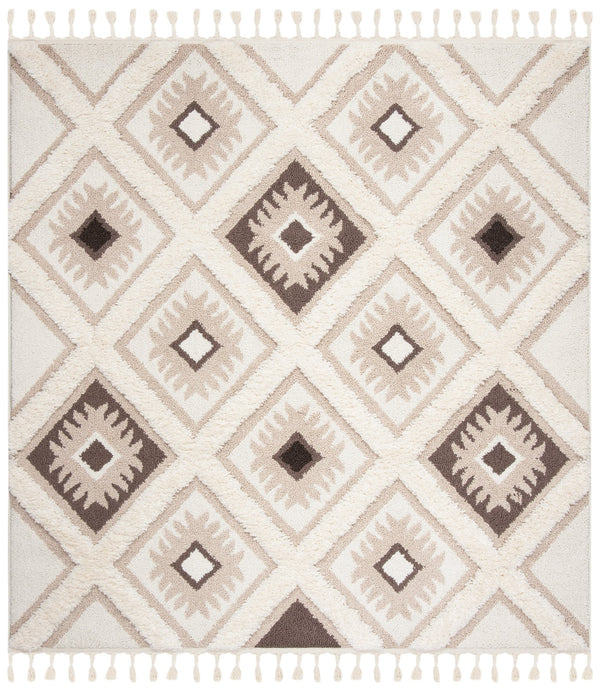 Safavieh Moroccan Tassel Shag Area Rug: Luxurious Geometric Design With Plush Comfort For Any Space Ivory ,Brown Polypropylene Pile Mts601a-3