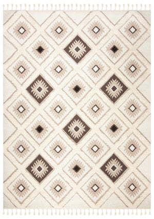 Safavieh Moroccan Tassel Shag Area Rug: Luxurious Geometric Design With Plush Comfort For Any Space Ivory ,Brown Polypropylene Pile Mts601a-3