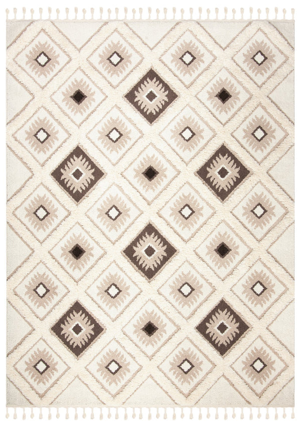 Safavieh Moroccan Tassel Shag Area Rug: Luxurious Geometric Design With Plush Comfort For Any Space Ivory ,Brown Polypropylene Pile Mts601a-3