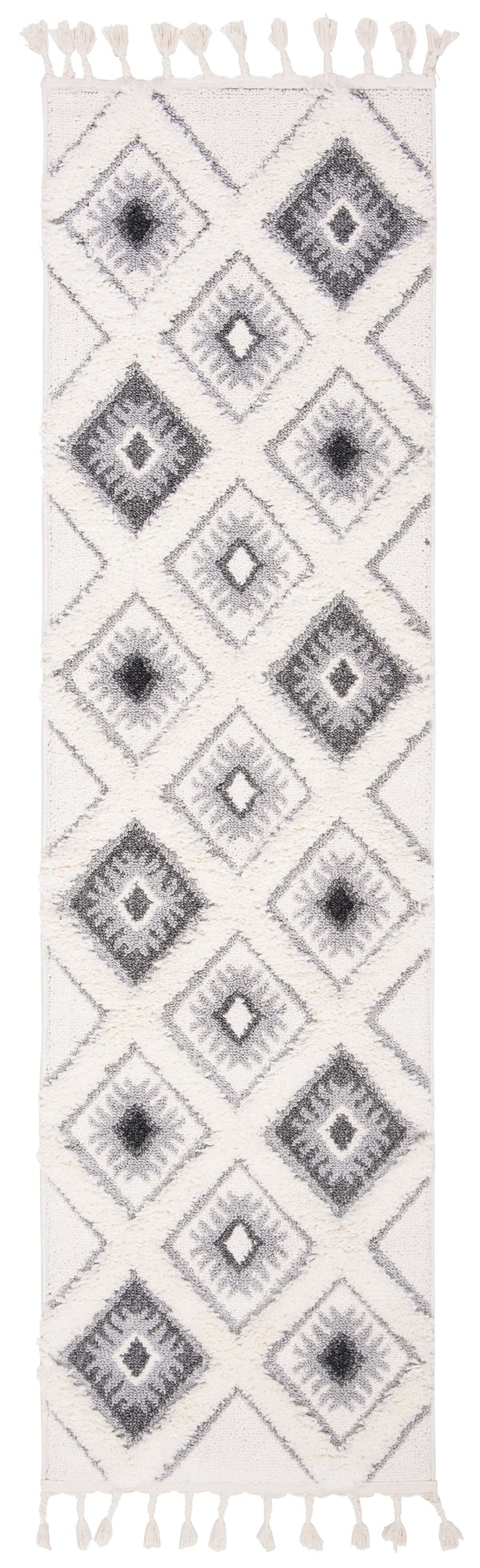 Safavieh Moroccan Tassel Shag Area Rug: Luxurious Geometric Design With Plush Comfort For Any Space Ivory ,Grey Polypropylene Pile Mts601f-4