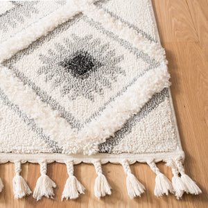 Safavieh Moroccan Tassel Shag Area Rug: Luxurious Geometric Design With Plush Comfort For Any Space Ivory ,Grey Polypropylene Pile Mts601f-4