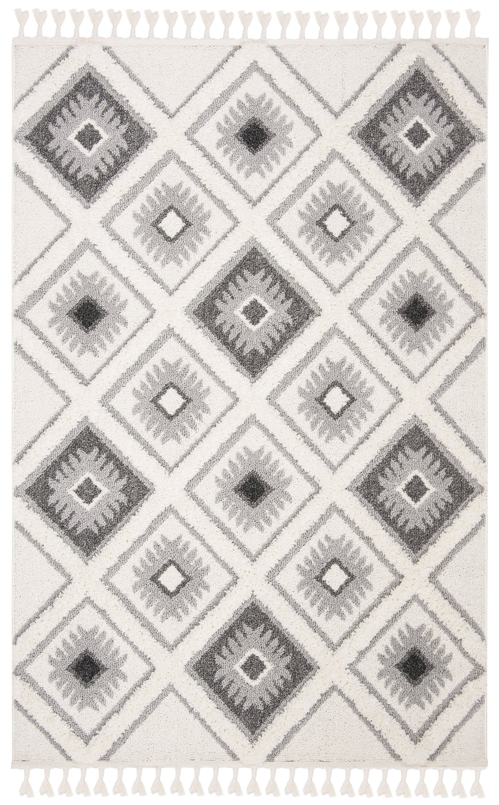 Safavieh Moroccan Tassel Shag Area Rug: Luxurious Geometric Design With Plush Comfort For Any Space Ivory ,Grey Polypropylene Pile Mts601f-4