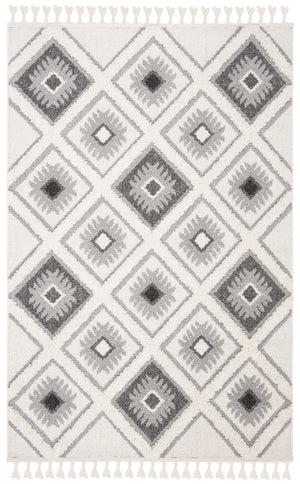 Safavieh Moroccan Tassel Shag Area Rug: Luxurious Geometric Design With Plush Comfort For Any Space Ivory ,Grey Polypropylene Pile Mts601f-4