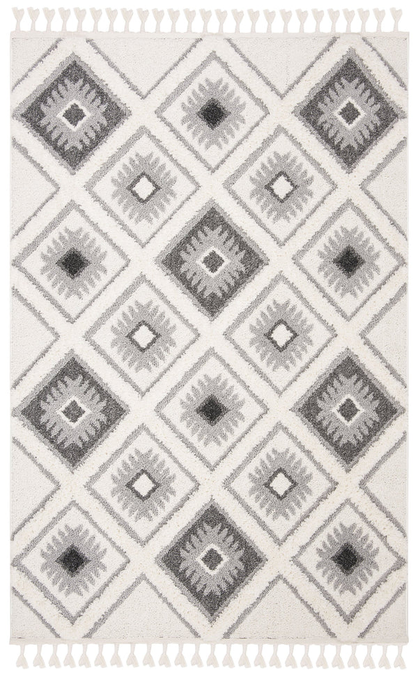 Safavieh Moroccan Tassel Shag Area Rug: Luxurious Geometric Design With Plush Comfort For Any Space Ivory ,Grey Polypropylene Pile Mts601f-4