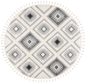 Safavieh Moroccan Tassel Shag Area Rug: Luxurious Geometric Design With Plush Comfort For Any Space Ivory ,Grey Polypropylene Pile Mts601f-4