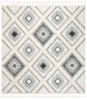 Safavieh Moroccan Tassel Shag Area Rug: Luxurious Geometric Design With Plush Comfort For Any Space Ivory ,Grey Polypropylene Pile Mts601f-4
