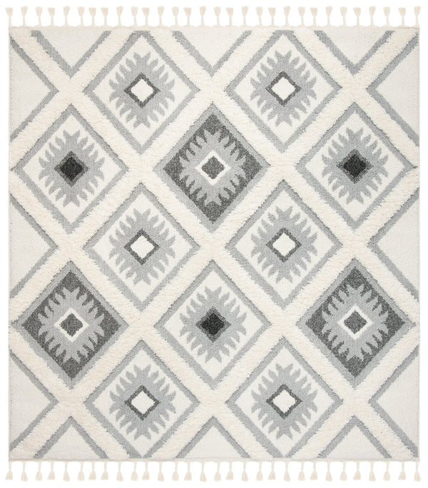Safavieh Moroccan Tassel Shag Area Rug: Luxurious Geometric Design With Plush Comfort For Any Space Ivory ,Grey Polypropylene Pile Mts601f-4