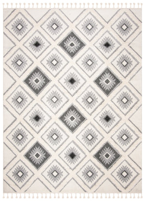 Safavieh Moroccan Tassel Shag Area Rug: Luxurious Geometric Design With Plush Comfort For Any Space Ivory ,Grey Polypropylene Pile Mts601f-4