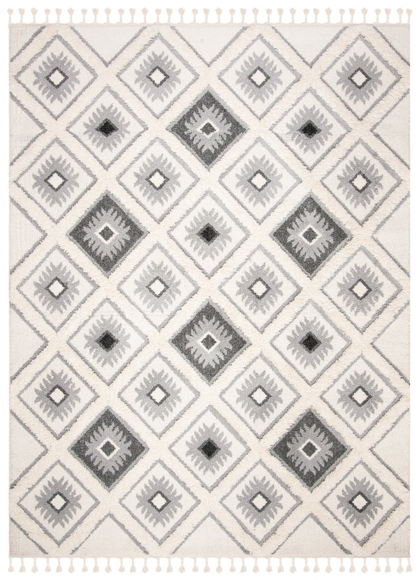 Safavieh Moroccan Tassel Shag Area Rug: Luxurious Geometric Design With Plush Comfort For Any Space Ivory ,Grey Polypropylene Pile Mts601f-4
