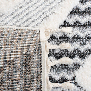 Safavieh Moroccan Tassel Shag Area Rug - Luxurious Plush Design With Geometric Motifs For Elegant Homes Grey ,Ivory Polypropylene Pile Mts612f-4