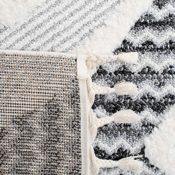 Safavieh Moroccan Tassel Shag Area Rug - Luxurious Plush Design With Geometric Motifs For Elegant Homes Grey ,Ivory Polypropylene Pile Mts612f-4