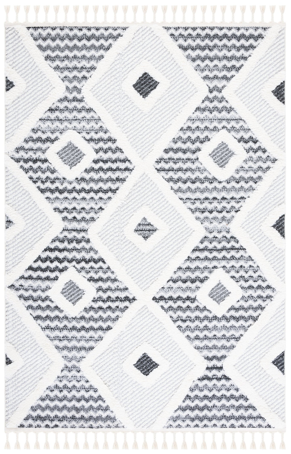 Safavieh Moroccan Tassel Shag Area Rug - Luxurious Plush Design With Geometric Motifs For Elegant Homes Grey ,Ivory Polypropylene Pile Mts612f-4