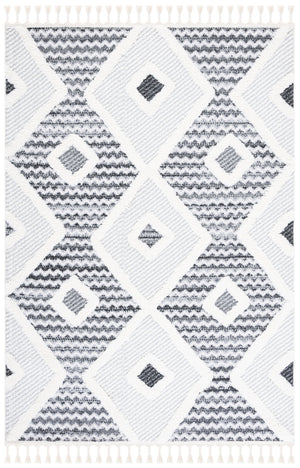Safavieh Moroccan Tassel Shag Area Rug - Luxurious Plush Design With Geometric Motifs For Elegant Homes Grey ,Ivory Polypropylene Pile Mts612f-4