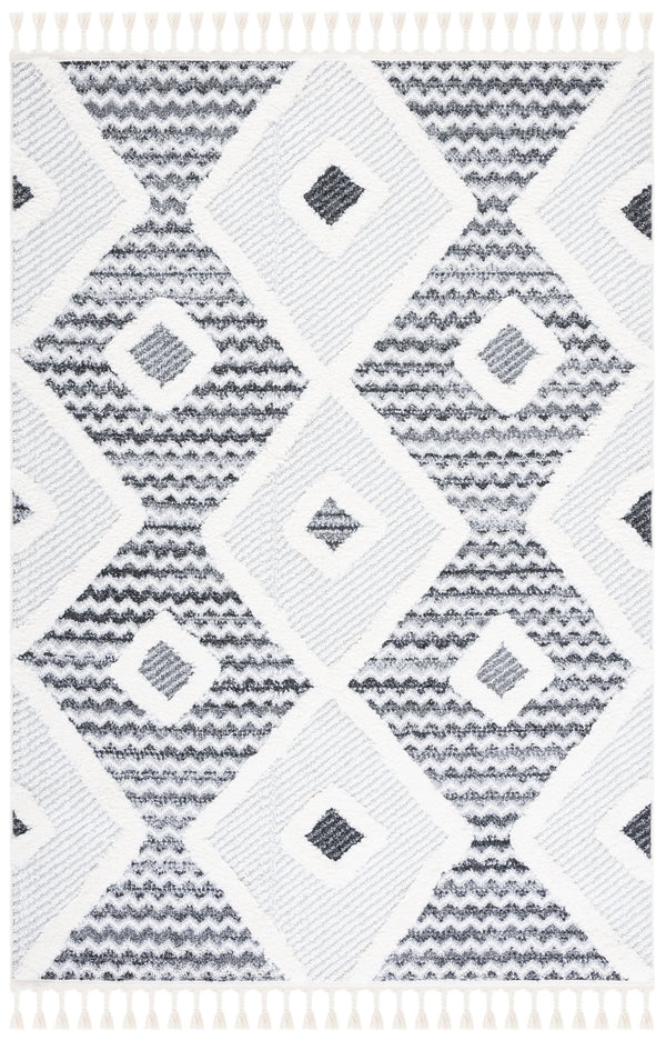 Safavieh Moroccan Tassel Shag Area Rug - Luxurious Plush Design With Geometric Motifs For Elegant Homes Grey ,Ivory Polypropylene Pile Mts612f-4