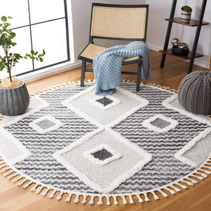 Safavieh Moroccan Tassel Shag Area Rug - Luxurious Plush Design With Geometric Motifs For Elegant Homes Grey ,Ivory Polypropylene Pile Mts612f-4