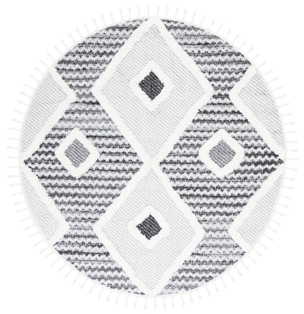 Safavieh Moroccan Tassel Shag Area Rug - Luxurious Plush Design With Geometric Motifs For Elegant Homes Grey ,Ivory Polypropylene Pile Mts612f-4