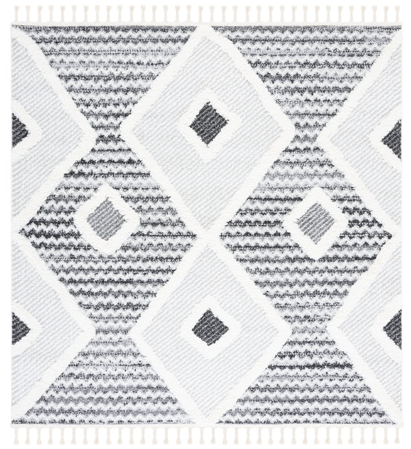Safavieh Moroccan Tassel Shag Area Rug - Luxurious Plush Design With Geometric Motifs For Elegant Homes Grey ,Ivory Polypropylene Pile Mts612f-4