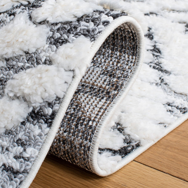 Safavieh Moroccan Tassel Shag Area Rug - Luxurious Geometric Design For Cozy Living Spaces And Durability Ivory ,Grey Polypropylene Pile Mts614a-8