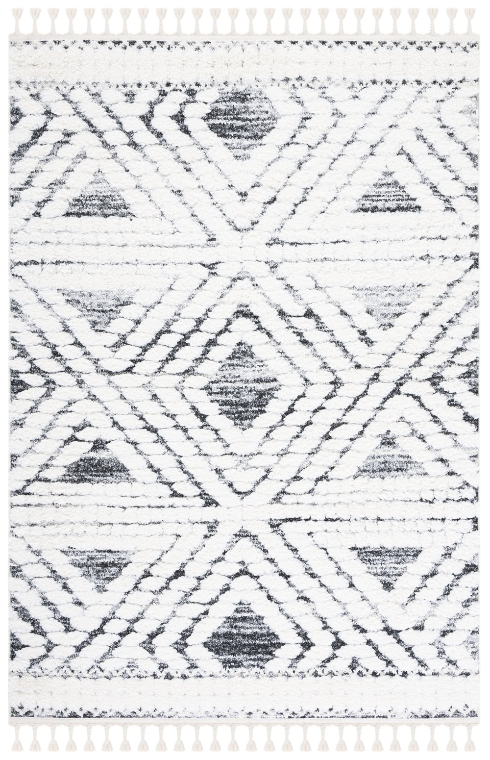 Safavieh Moroccan Tassel Shag Area Rug - Luxurious Geometric Design For Cozy Living Spaces And Durability Ivory ,Grey Polypropylene Pile Mts614a-8