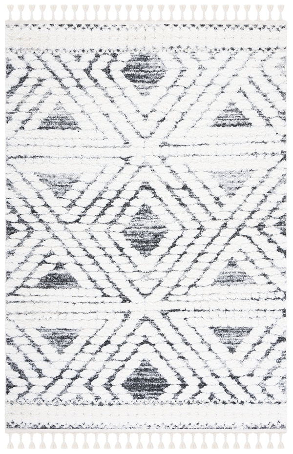 Safavieh Moroccan Tassel Shag Area Rug - Luxurious Geometric Design For Cozy Living Spaces And Durability Ivory ,Grey Polypropylene Pile Mts614a-8